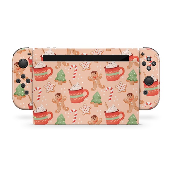 Nintendo Switch Skin | Christmas Gingerbread Pattern Decal for Joy-Con Gaming Controller Console & Dock | OLED | Kids Christmas Gift