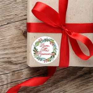 Greenery Wreath Personalized Christmas Holiday Gift Labels Stickers Sheet