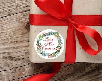 Greenery Wreath Personalized Christmas Holiday Gift Labels Stickers Sheet