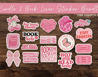 Pink Coquette Book Lover Sticker Bundle for Kindle | Matte Vinyl Decal Sticker Set - Coquette, Book Tropes, Book Club, Pink, Booktok