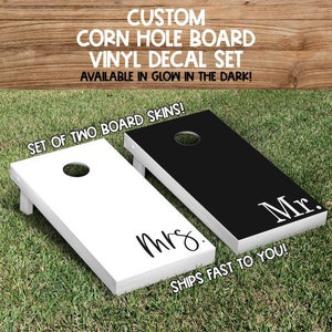 Mr. & Mrs. Wedding Corn Hole Board Set | High Quality Wraps for Corn Hole Boards | Available in Laminated, Glitter, and GLOW in the Dark!