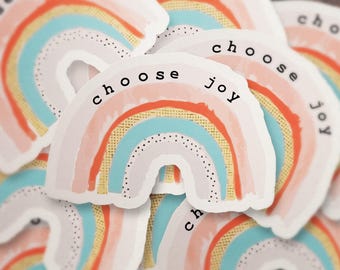 Choose Joy Pastel Rainbow Inspirational Waterproof Matte Sticker for Kindle, Laptop, Car Decal in Multiple Sizes
