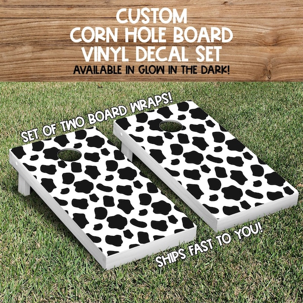 Cow Print Cornhole Board Wrap Set of 2 | High Quality Yard Game Cornhole Wraps | Available in Matte, Glitter, and GLOW in the Dark!