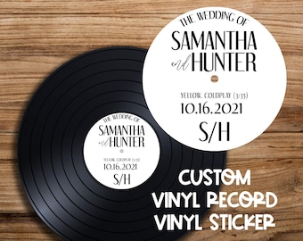 THE WEDDING Personalized Vinyl Sticker Decal for Record Guestbook Musical Decor