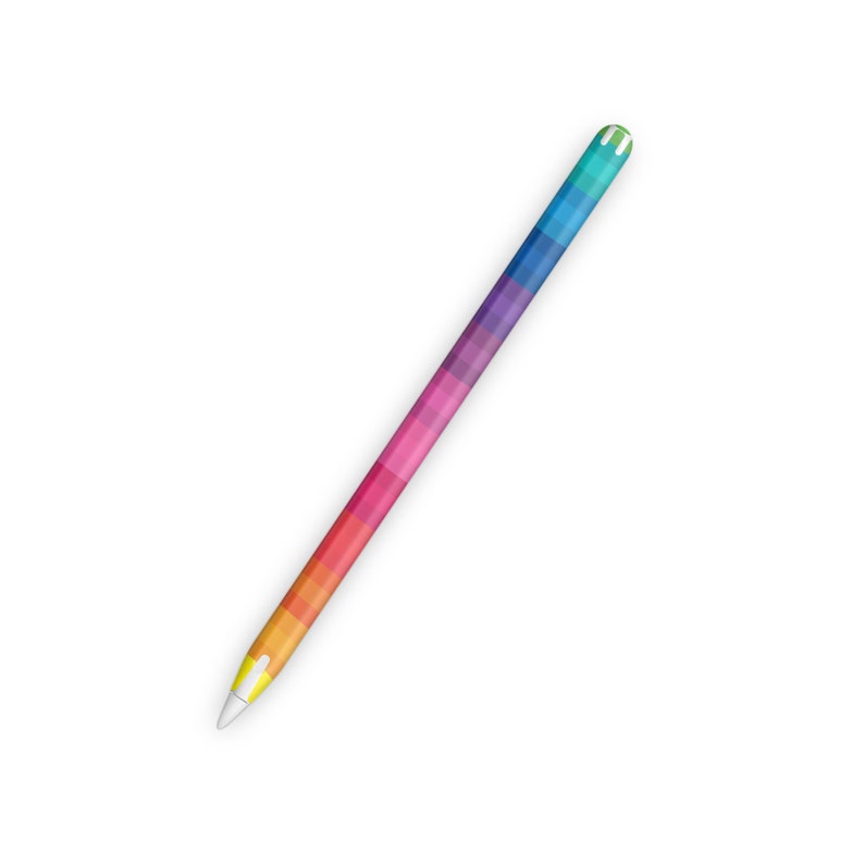 May include: A rainbow colored Apple Pencil with a white tip and a white body.