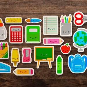 Back-to-School Kawaii Sticker 19 Pack / Cute Aesthetic School Supplies, Teacher Sticker Sheet, Pencil, Crayons, Backpack, Glue, Notebook