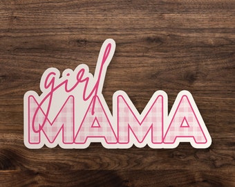 Girl Mama Pink Plaid Mom Trendy Watercolor Sticker | Die-Cut Window, Skateboard, Car, Wall Decal, Laptop Vinyl Sticker