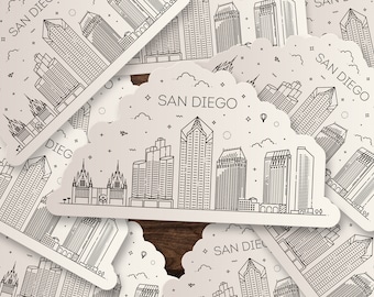 San Diego, California Skyline Travel Waterproof Matte Sticker for Kindle, Laptop, Car Decal