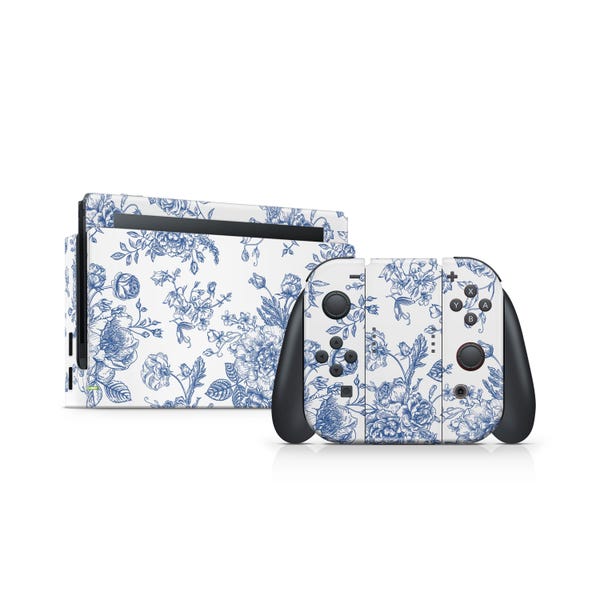 Vintage Blue Flowers Skin Wrap for Nintendo Switch Devices | Standard, OLED, 2, Lite