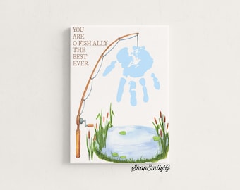 Fishing Father's Day Toddler & Kids Handprint Artwork Craft Set Paint, Canvas, Paintbrush Kit