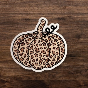 Leopard Pumpkin Sticker // Cute Trendy Fall Pumpkin Sticker // Die-Cut Window, Skateboard, Car, Wall, Water Bottle, Laptop Vinyl Sticker