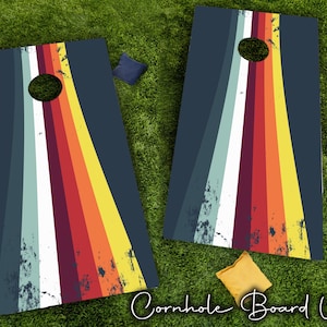 Cornhole Boards Retro Grunge Stripes 2 Abziehbilder-Set | Vinyl Wraps für cornhole Brettspiele | Matt oder Glitzer! Sommer, Heckklappenspiele