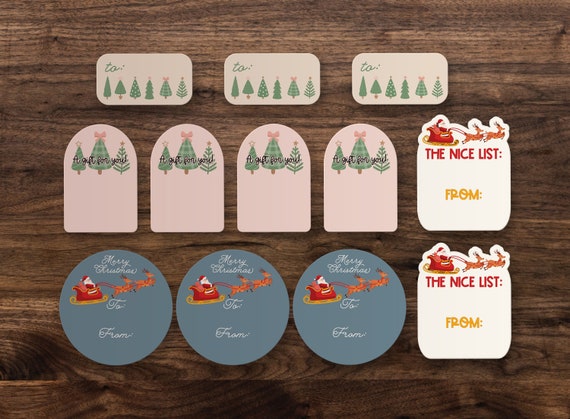 Etiquettes cadeaux autocollantes - Noël classique rouge et or + petits  stickers décoratifs - 6 pièces