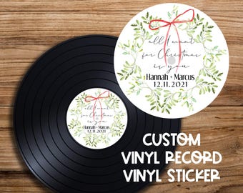 Holiday Wreath Personalized Custom Vinyl Sticker Decal for Record Wedding Guestbook Musical Decor