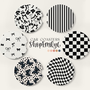 Black & Cream Patterned Trendy Modern Car Coasters Accessories Set
