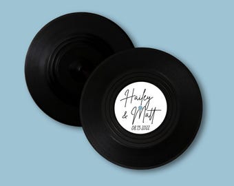 Script Names Vinyl Record Drink Coaster Gift Set | Party Favors, Name Plates for Wedding, Graduation, Music Birthday
