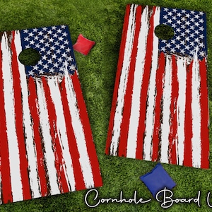 American Flag Cornhole Board Wrap Set of 2 | High Quality Yard Game Cornhole Wraps |  Matte or Glitter! Summer, Tailgate Games
