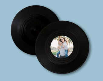 ADD YOUR PHOTO Vinyl Record Drink Coaster Gift Set | Party Favors, Name Plates for Wedding, Graduation, Music Birthday
