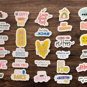 Cute Kid Quote Collection Sticker 28 Pack / Cute Girl, Boy, Teen, Tween, Blah, Be Happy, Be Kind, Young Wild & Free, Sing and Dance, Wow