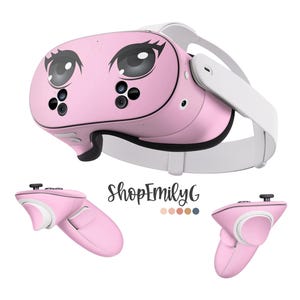May include: A pink VR headset and controllers, decorated with a cartoon eye design. The headset has a white strap and the controllers are pink. The text "ShopEmilyG" is visible.