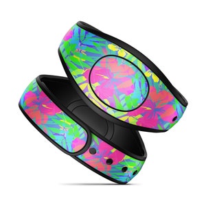 Neon Hibiscus Magic Band Decal | MagicBand 2 Decal | Glitter Magic Band Skin | RTS Ready To Ship | Magic Band 2.0