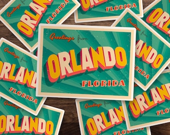 Greetings from Orlando Florida Waterproof Matte Sticker Decal for Kindle, Laptop, Car, Water Bottle