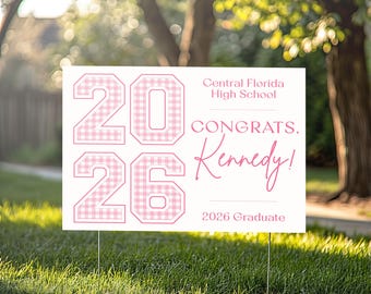 Gingham Plaid Personalized Senior Graduation Yard Sign | Class of 2026 Party Decor