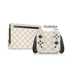 Beige geruite skin wrap voor Nintendo Switch-apparaten | Standaard, OLED, 2, Lite