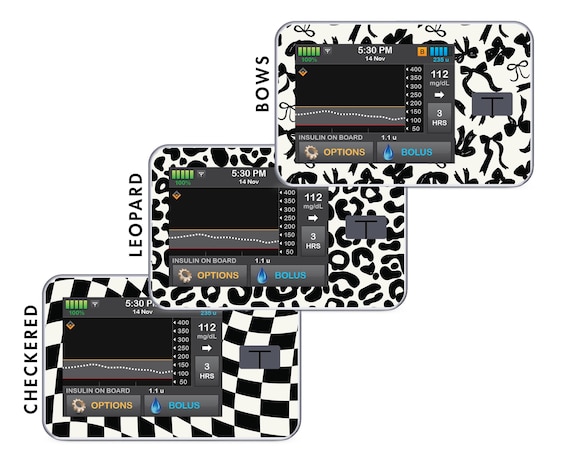 Black & Cream Checkered, Leopard, Bows Tandem T:Slim X2 Diabetic Pump Decal Medical Device Sticker