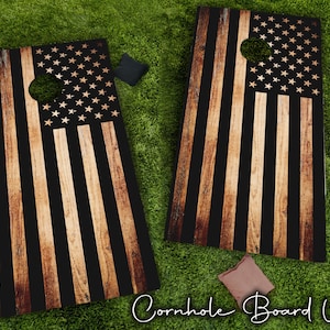 Juego de 2 envoltorios de madera rústica con la bandera estadounidense para tableros de cornhole. Envoltorios para tableros de cornhole. ¡Mate o con brillantina! Juegos de verano para portones traseros
