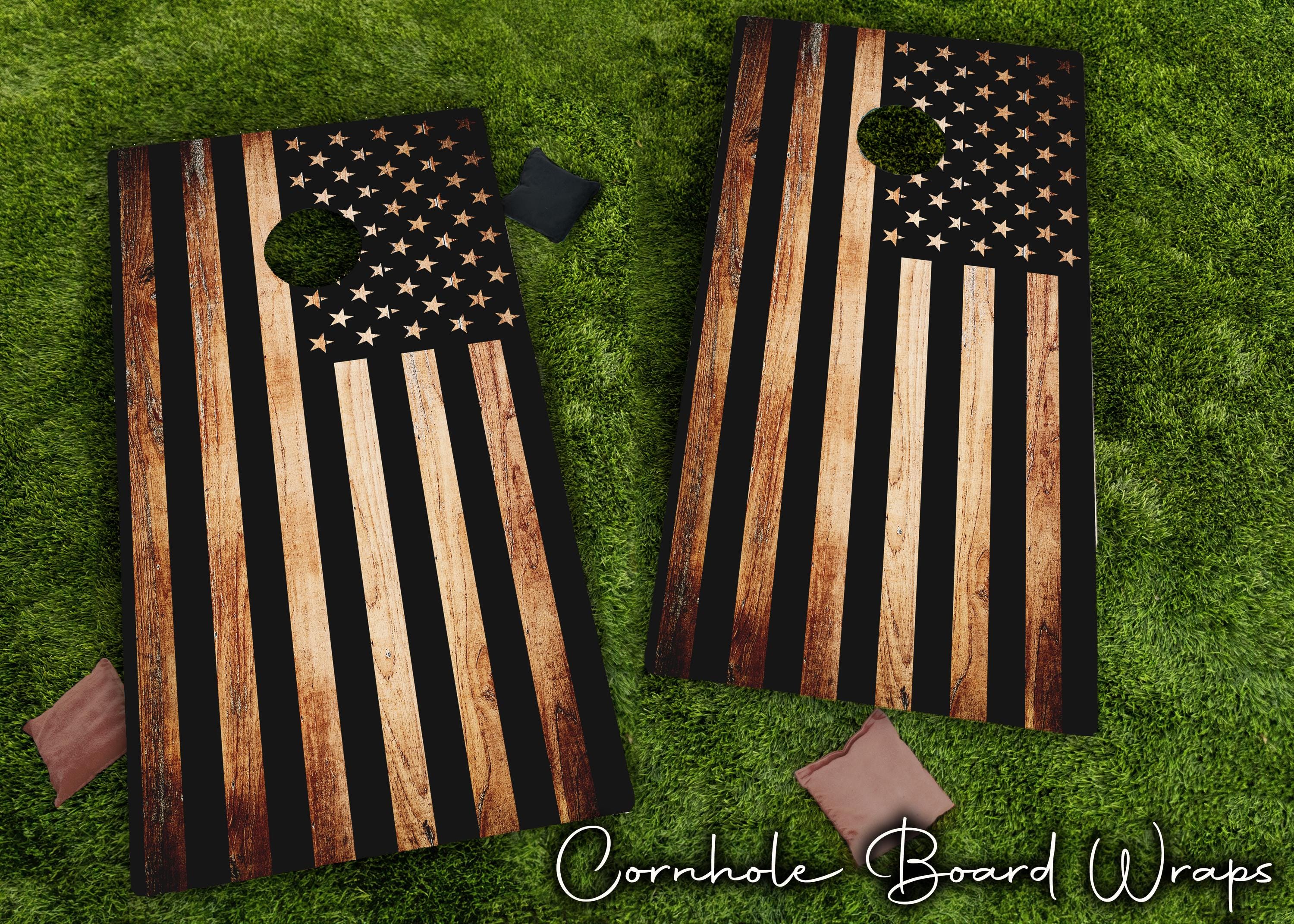 Rustic Wood American Flag Cornhole Board Wrap Set of 2 | Wraps for