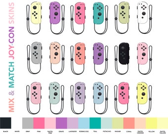 Nintendo Switch Mix & Match Joy-Con Skins | Solid Color JoyCon Wireless Controller Decals - Pink, Coral, Teal, Black, Purple, Yellow, Green