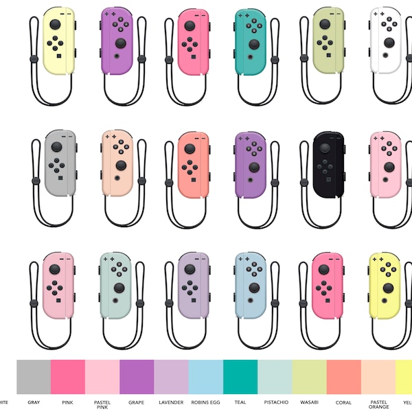 Nintendo Switch Mix & Match Joy-Con Skins | Solid Color JoyCon Wireless Controller Aufkleber - Pink, Koralle, Teal, Schwarz, Lila, Gelb, Grün