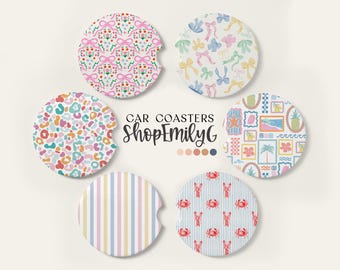 Trendy Spring Summer Pastel Car Coasters Accessories Set