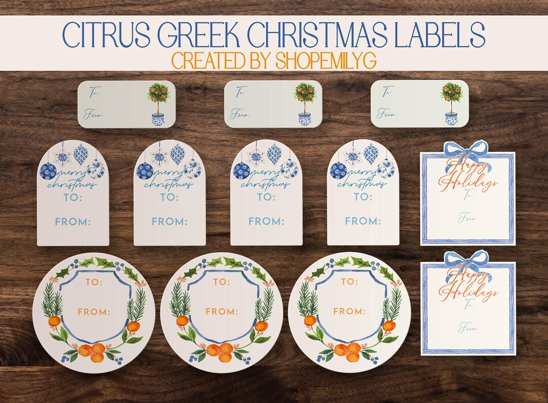 Citrus Greek Coquette Personalized Christmas Holiday Gift Labels ...