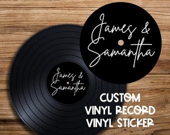 Black Signature Personalized Custom Vinyl Sticker Decal for Record Wedding Guestbook Musical Decor