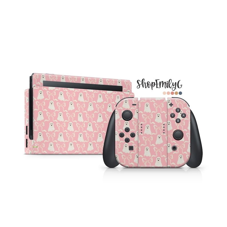 Pink Coquette Ghosts Hoween Skin Wrap for Nintendo Switch Devices | Standard, OLED, 2, Lite image 1