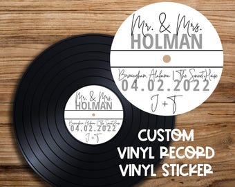 Mr. & Mrs. Personalized Custom Vinyl Sticker Decal for Record Wedding Guestbook Musical Decor