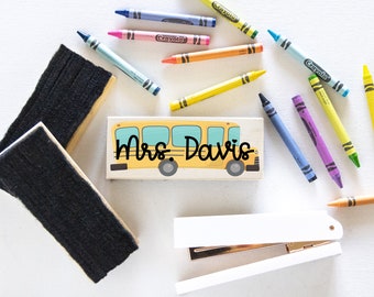School Bus | Teacher Dry Erase Chalkboard Eraser | Custom Personalized Teacher Eraser Gift | Gift for Teacher | White Board Eraser