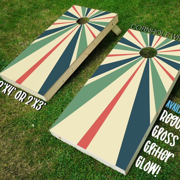 Cornhole Boards Retro Green Carnival Stripes Set of 2 Decals | Wraps for Corn Hole Board Lawn Games | Matte, Glitter, Glow in the Dark