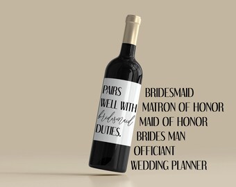 Bridesmaid Duties Wine, Beer, Champagne Label | Personalized Champagne Label | Wedding Gift, Engagement gift | Beer Label, Wine Label