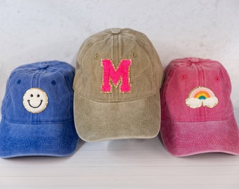 Gorra de béisbol para mujer con parche de chenilla con letras universitarias / Gorra con letras brillantes / Parches personalizados para gorra de béisbol, sombrero, sombreros para mujeres y adolescentes
