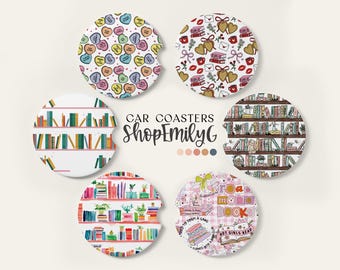 Book Club Bookish Booktok Reader Bookshelf Car Coasters Accessories Set