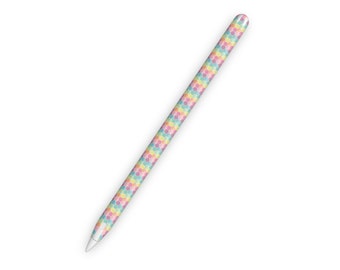 May include: A white Apple Pencil with a colorful honeycomb pattern skin. The pattern features pastel shades of pink, blue, yellow, and green.