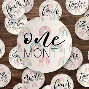Stickers jalons pastel arc-en-ciel du mois | Stickers première année de bébé | Stickers de progression d'étape du mois | Autocollants photo Milestone