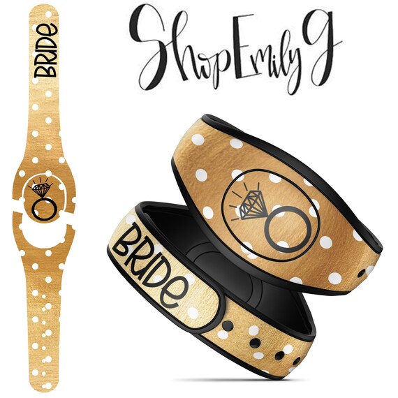 Bride White and Metallic Gold Dots Magic Band Decal Patterned