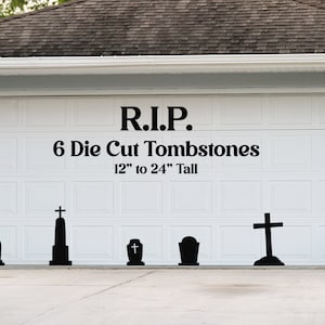 RIP | Die Cut Matte Black Vinyl Decal Tombstones for Garage Door, Wall, Windows, and more! | Halloween Garage Door Decorations | Scary Decor