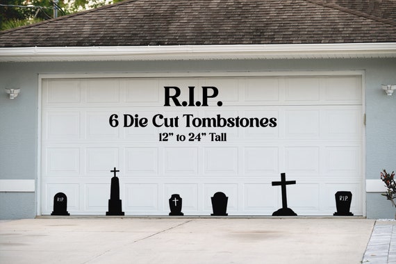RIP Die Cut Matte Black Vinyl Decal Tombstones for Garage Door