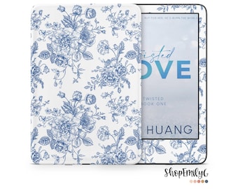 Blue Vintage Floral Kindle Skin Wrap For Amazon Fire, Paperwhite, Oasis, Scribe, Kobo, Colorsoft
