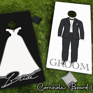 Bride & Groom Wedding Engagement Party Set of 2 Decals | Wraps for Cornhole Boards | Matte or Glitter! Summer, Tailgate Games
